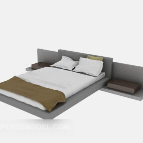 سرير مزدوج لون أبيض نموذج ثلاثي الأبعاد