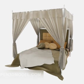 Modello 3d di letto matrimoniale con poster in stile moderno