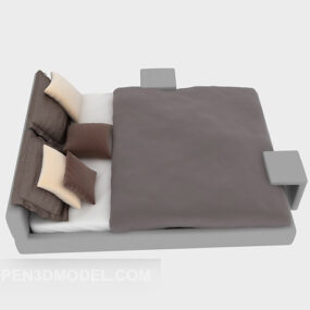 Zacht bed met deken en kussens 3D-model