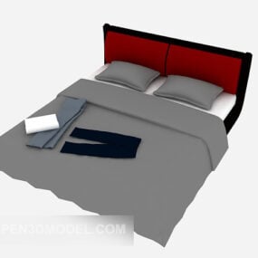 Wood Bed Grey Fabric 3d model