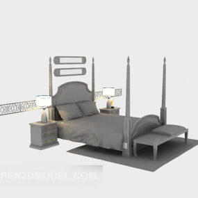 European Wood Poster Bed 3d model