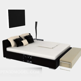 Modernes Doppelbett aus Holz mit Kissen 3D-Modell