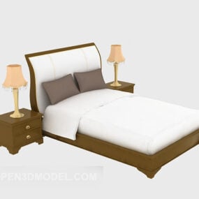 Modern Solid Wood Bed Full-set 3d model