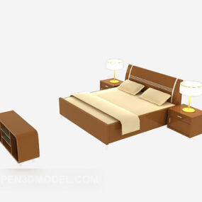Łóżko z litego drewna z żółtej tkaniny Model 3D