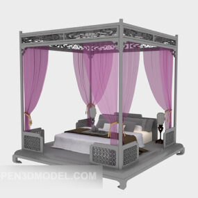 Chinese Style Wooden Poster Bed 3d model