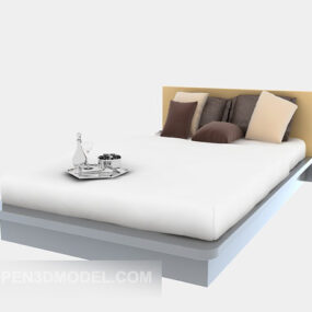 Double Bed Modernism White Fabric 3d model
