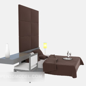 Modern Double Bed With Back Wall Decorative 3d model