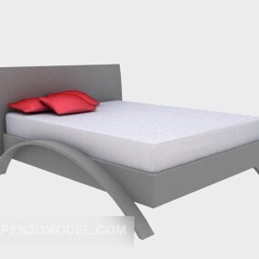 Cama de madeira simples com colchão branco modelo 3d