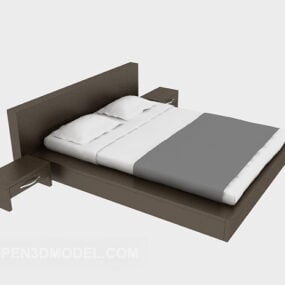 Wood Double Bed White Mattress 3d model