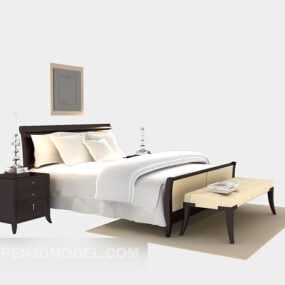 ナイトスタンド絵画付きモダンな木製ベッド3Dモデル
