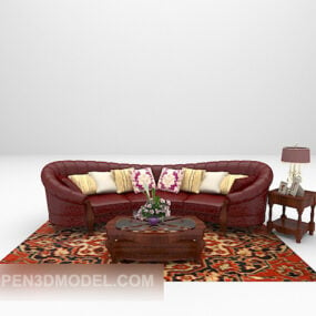 Red Leather Curved Sofa 3d model