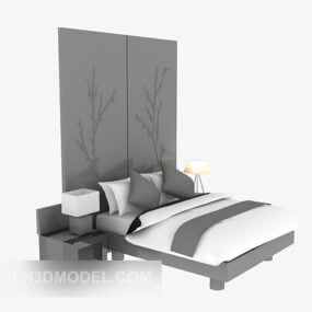 Modern Double Bed With Back Wall 3d model