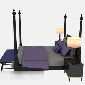 Double Bed Poster Columns 3d model