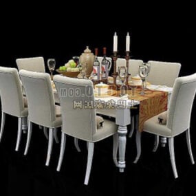 European Dinning Table With Tableware 3d model