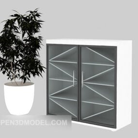 White Shoe Cabinet With Plant Vase 3d model