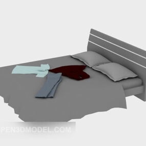 Double Wooden Bed Grey 3d model
