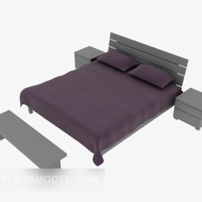 Modelo 3d de cama de casal cor roxa