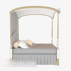 Modelo 3D de cama com pôster asiático
