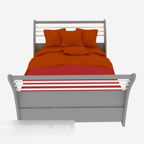 단단한 나무 싱글 침대 빨간 담요 3d 모델