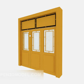 Chinese Style Door Yellow Wooden 3d model