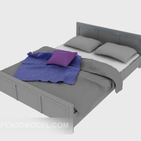 Mô hình 3d giường đôi chăn màu xám