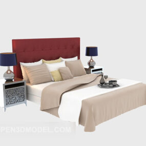 Europäisches Schlafzimmer mit Doppelbett und Kissen 3D-Modell