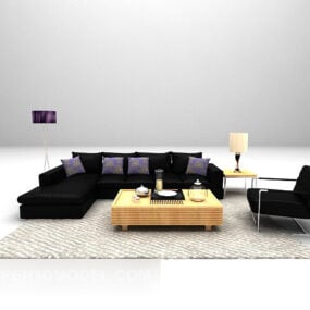 Bộ Sofa Nhiều Chỗ Da Đen Mẫu 3d
