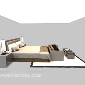 Simple Modern Bed With Carpet 3d model