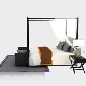 Modelo 3d de cama com pôster de hotel