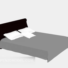 Wood Double Bed Simple Style With Pillows 3d model
