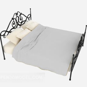 Iron Double Bed Grey Blanket 3d model