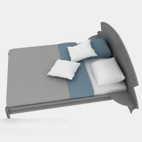Wood Double Bed Grey Mattress 3d model