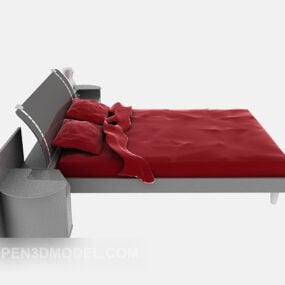 Modern Solid Wood Bed Red Color 3d model