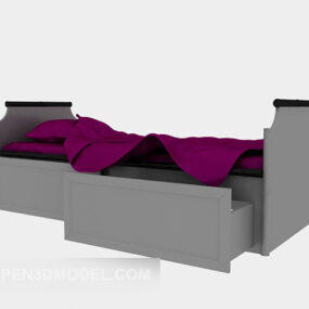 سرير مفرد من الخشب الصلب مع خزانة نموذج ثلاثي الأبعاد