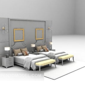 Hotel European twin single bed 3d model