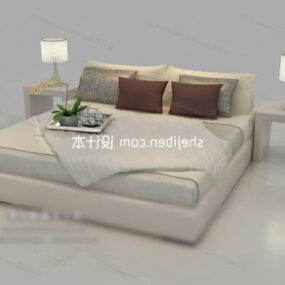 Double Bed Beige Color 3d model