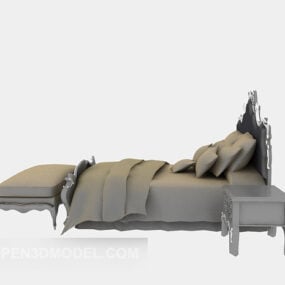 3д модель европейской деревянной кровати с кушеткой