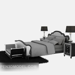3д модель европейской деревянной кровати и кушетки