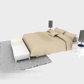 3д модель двуспальной кровати с ковровым покрытием и кушеткой