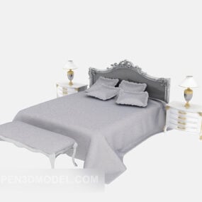 3д модель европейской кровати с кушеткой и тумбочкой