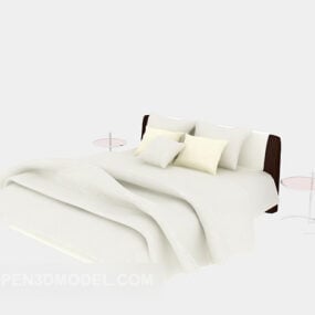 Cama de casal de hotel com cobertor bege modelo 3d