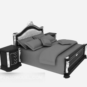European Wood Bed With Vintage Nightstand 3d model