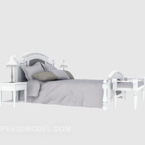 Modern Bed White Wood 3d model