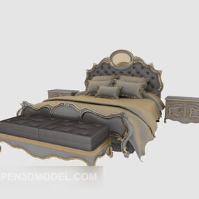 Set Tempat Tidur Kayu Gaya Mewah Eropa model 3d