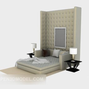 מיטה זוגית רכה דגם 3D דקור קיר אחורית