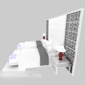 Single Bed Carpet Back Wall Decoration 3d model