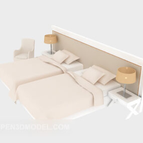 3д модель двуспальной односпальной кровати бежевого цвета