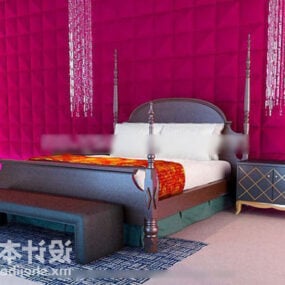 Modelo 3d de quarto de hotel de luxo com cama de casal