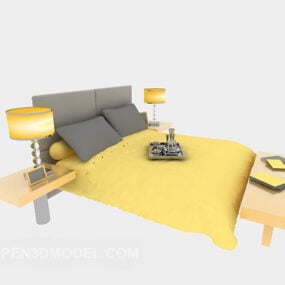 आधुनिक सॉफ्ट बेड पीला रंग 3डी मॉडल
