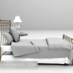 テーブルランプ付き鉄製シングルベッド3Dモデル